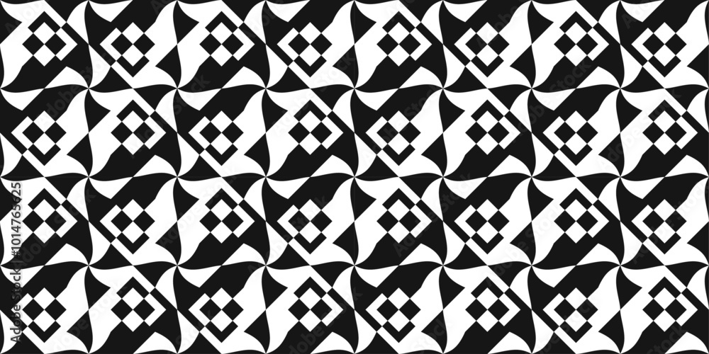 Aufkleber Monochrome pattern with checkered and swirling pattern. Two-color optical tile.