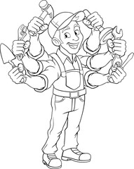 Handyman Cartoon Handy Man Caretaker Multitasking