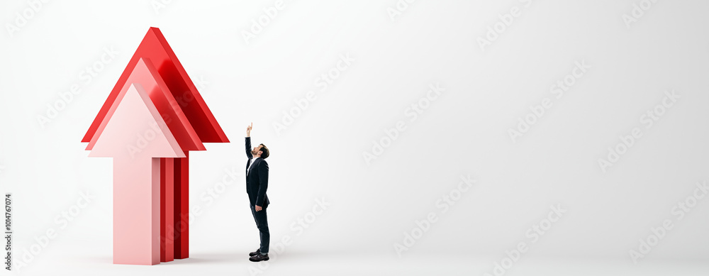 Poster Growth and Success Concept with Upward Arrow Design in Minimalist Style.