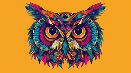 Owl head with vibrant tribal patterns.