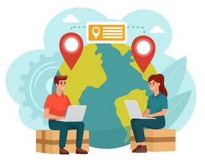 A flat design illustration of global logistics