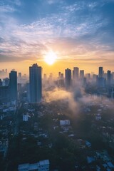 Obraz premium A city skyline during sunrise