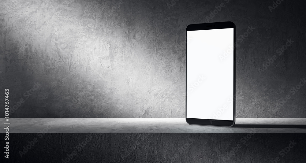 Aufkleber smartphone mockup on a clean surface with a textured background. 3d rendering