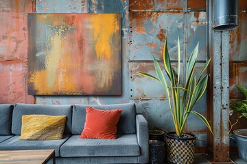 Plant decor on abstract color canvas enhancing visual interest