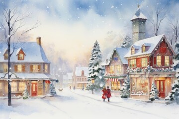 Create a whimsical watercolor masterpiece featuring a charming Christmas market scene