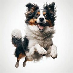 Fototapeta premium A joyful dog leaping in mid-air, showcasing its playful spirit and energy.