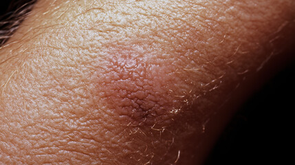 Fototapeta premium Close-up Examination of Dermatofibroma on Leg Featuring Firm Raised Lesion and Dark Center for Medical Illustration