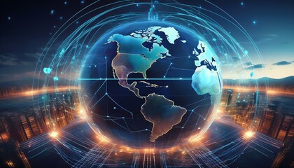 Obraz premium AI-controlled drone swarm managing security systems in a smart city