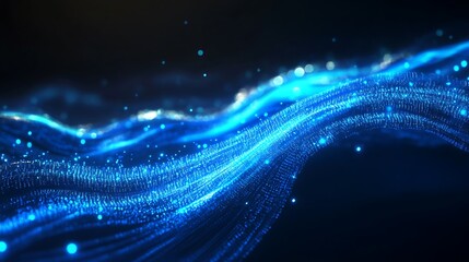 Flowing streams of glowing blue binary code create a mesmerizing digital landscape at night background