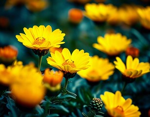 Fototapeta premium Vibrant yellow purslane flowers thrive in a garden, showcasing their delicate petals against a backdrop of lush green foliage under the bright sun. Generative AI