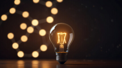 Illuminated Idea in Light Bulb on Dark Background
