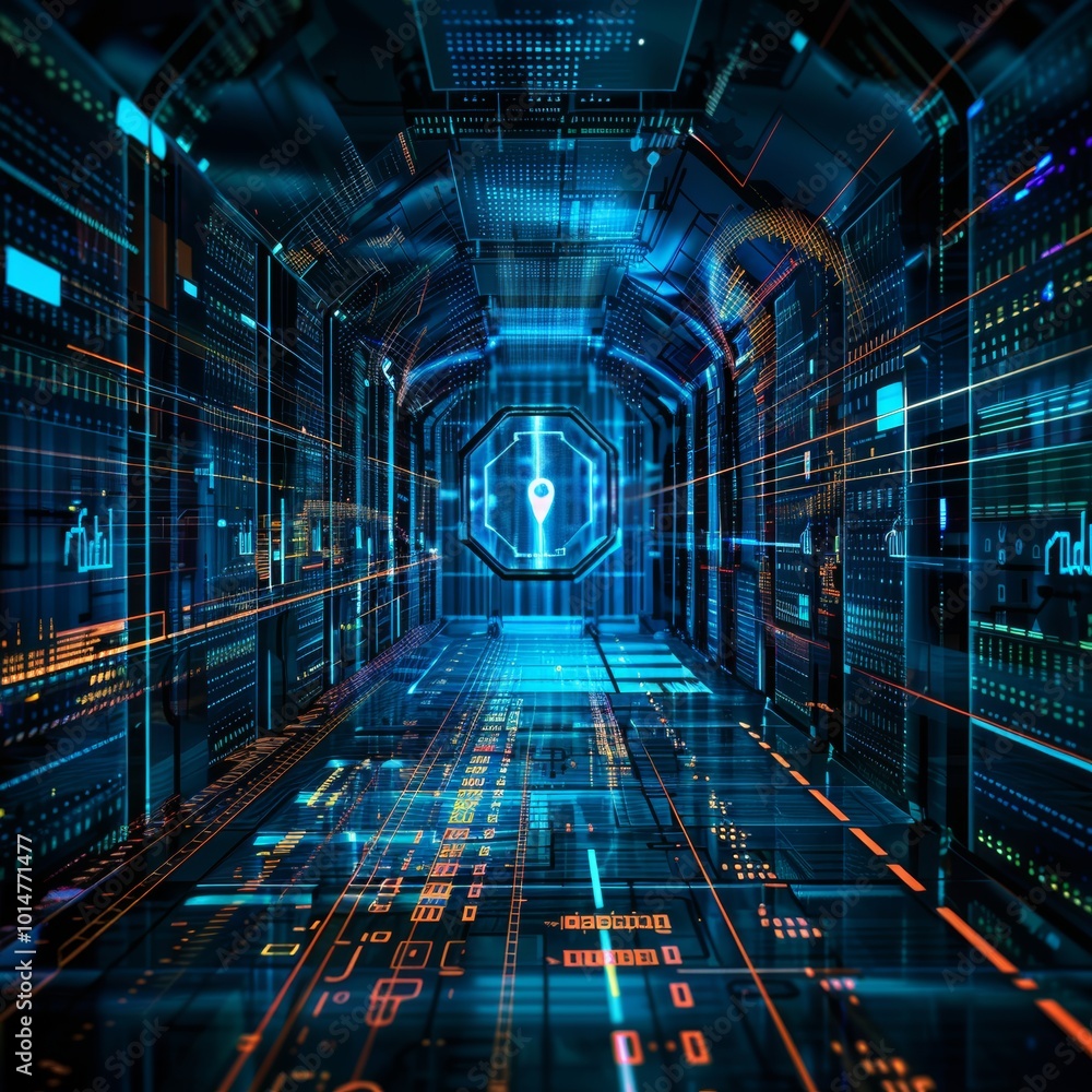 Poster textured backdrop with cybersecurity elements.