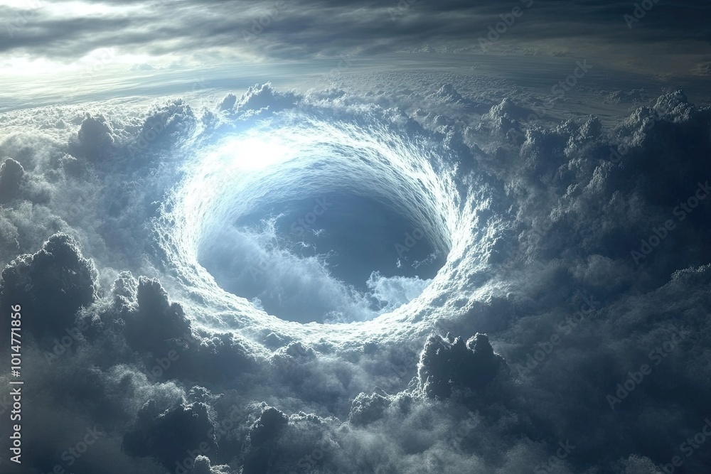 Poster Exploring a Mesmerizing Vortex of Clouds Illuminated by Ethereal Light in a Surreal Sky