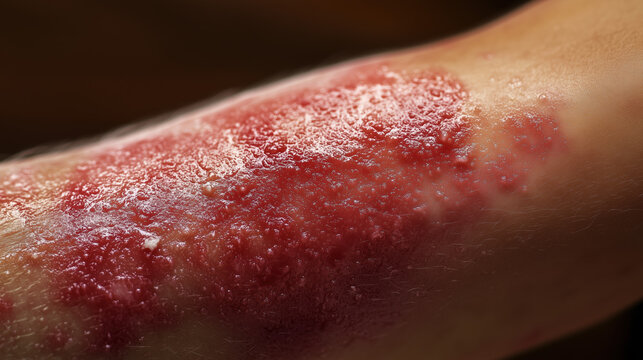 Detailed Image of Severe Arm Cellulitis Showing Inflammation, Redness, and Swollen Skin Due to Bacterial Infection