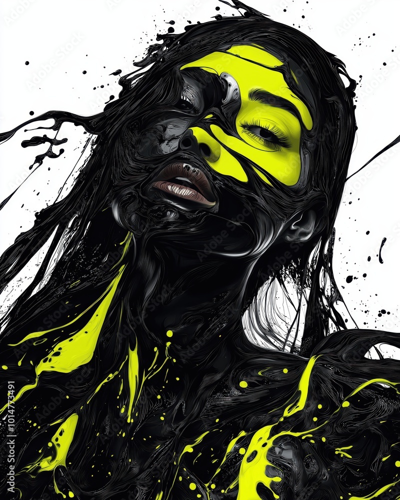 Canvas Prints a woman in black and yellow paint