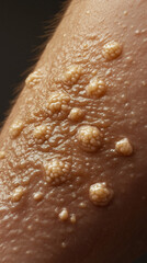 Fototapeta premium Detailed Forearm Photograph Illustrating Bullous Pemphigoid with Tense Blisters Filled with Fluid for Dermatological Study