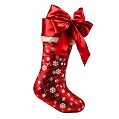 Festive Red Christmas Stocking Adorned with a Bow and Snowflakes