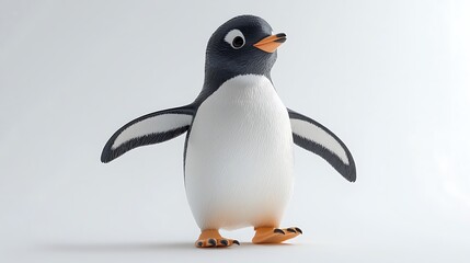 Obraz premium Cute Cartoon Penguin Walking on White Background