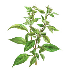 Fototapeta premium Fresh Basil Plant with Green Leaves and Flower Buds