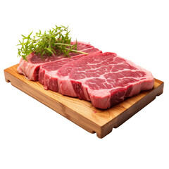 Fototapeta premium Fresh Beef Steak on Wooden Cutting Board with Herb Garnish