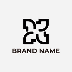 Obraz premium A logo with the word brand name written below it. The logo is black and white. The brand name is written in a bold font