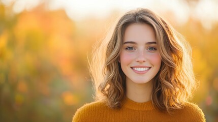 Fototapeta premium A woman smiling confidently, looking determined and ready to overcome any challenge.