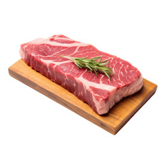 Fresh Cut of Raw Beef Steak Garnished with Rosemary on Wood Board