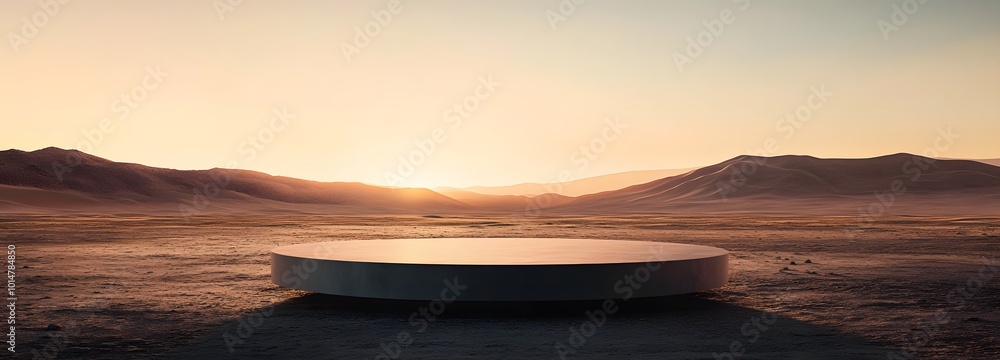 Poster 3. a striking minimal podium positioned in a desolate desert, beneath a captivating gradient sky, of