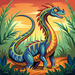 Obraz premium Anteosaurus dinosaur sullen laughs beach Vegetables vector. Vector colorful illustration EPS. Clipart Hand drawn cartoon graphic deisgn icon