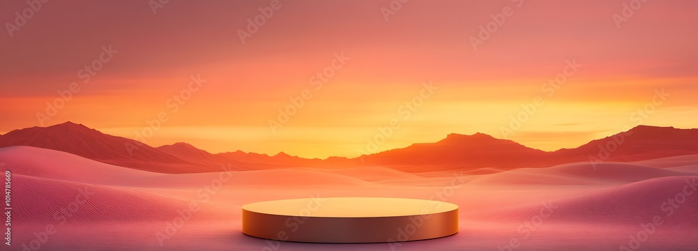Poster 5. a captivating minimalistic image showcasing a podium in a vast desert, illuminated by a gradient 