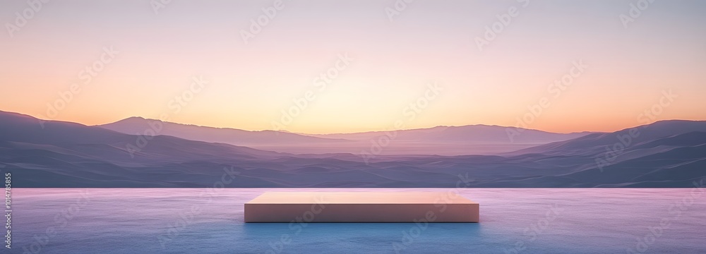 Poster 5. a captivating minimalistic image showcasing a podium in a vast desert, illuminated by a gradient 