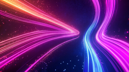 Fototapeta premium Dynamic Neon Light Trails Flowing Through Dark Space