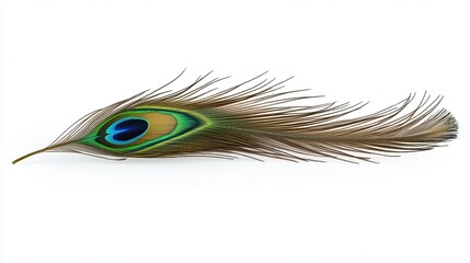 Obraz premium Beautiful peacock feather on white background