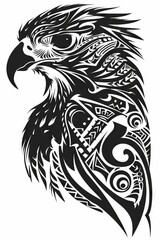 Obraz premium Hawk head silhouette adorned with intricate tribal patterns.