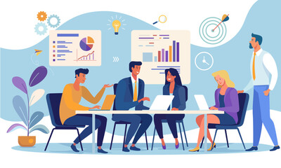 office workers are working on new strategies in a meeting