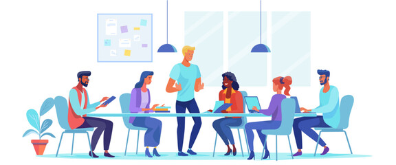 office workers brainstorm strategies in a meeting