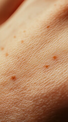 Fototapeta premium In-Depth Macro Shot of Scabies on Wrist Featuring Prominent Burrow Marks and Red Bumps for Dermatological Analysis