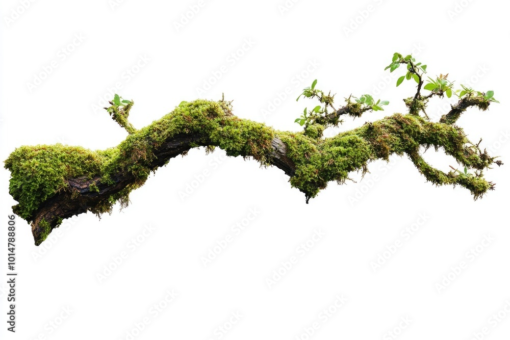 Poster a natural scene with a branch of a tree covered in thick, green moss