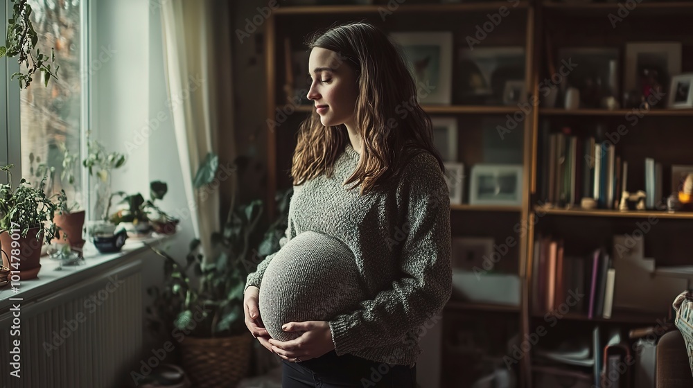 Canvas Prints Portrait of a young pregnant woman in her home  