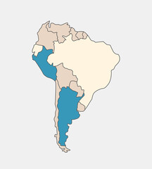 Simple South America map. Simple outline South America map. Template for web design, infographic. Vector template.