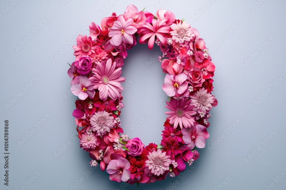 Poster a pink flowered letter o on a blue background, ideal for use in branding or design concepts