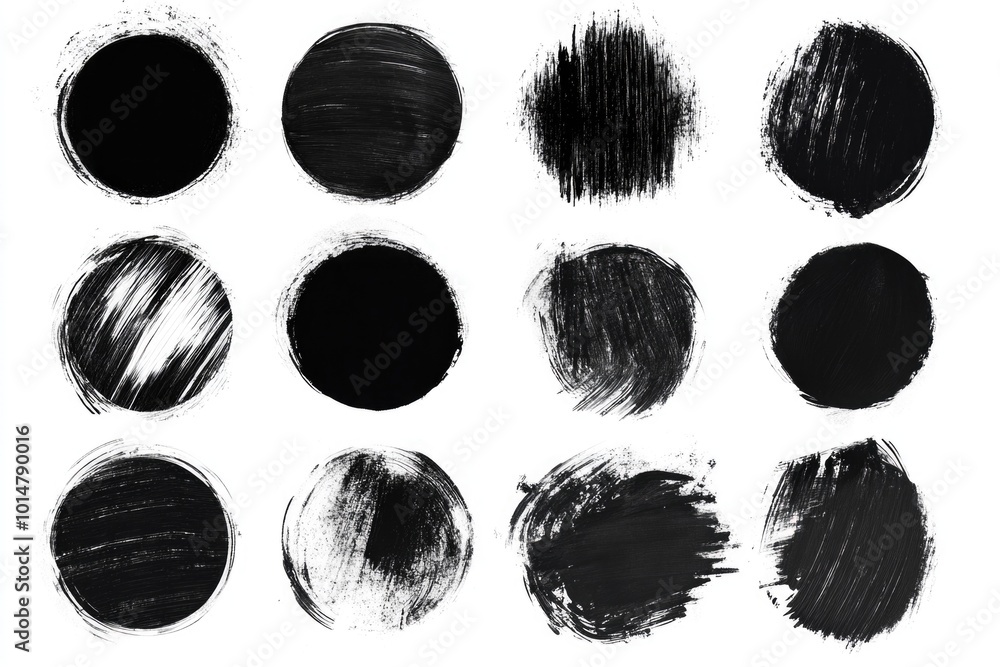 Poster A simple and clean design featuring a collection of black paint strokes on a white background, ideal for use in graphic design projects or as a background element