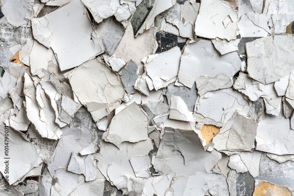 Poster close-up shot of a wall with peeling paint, suitable for use in property renovation or diy projects