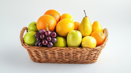 A basket filled with various fresh fruits, showcasing vibrant colors and healthy options.