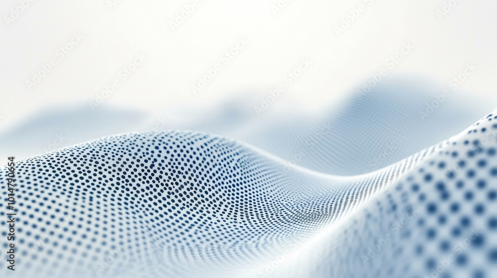 Poster a curved wave pattern of flowing dots creates a halftone effect on a white backdrop, representing a 