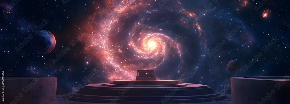 Aufkleber 2. an enchanting 3d render of a celestial altar podium in outer space, bathed in the soft light of d