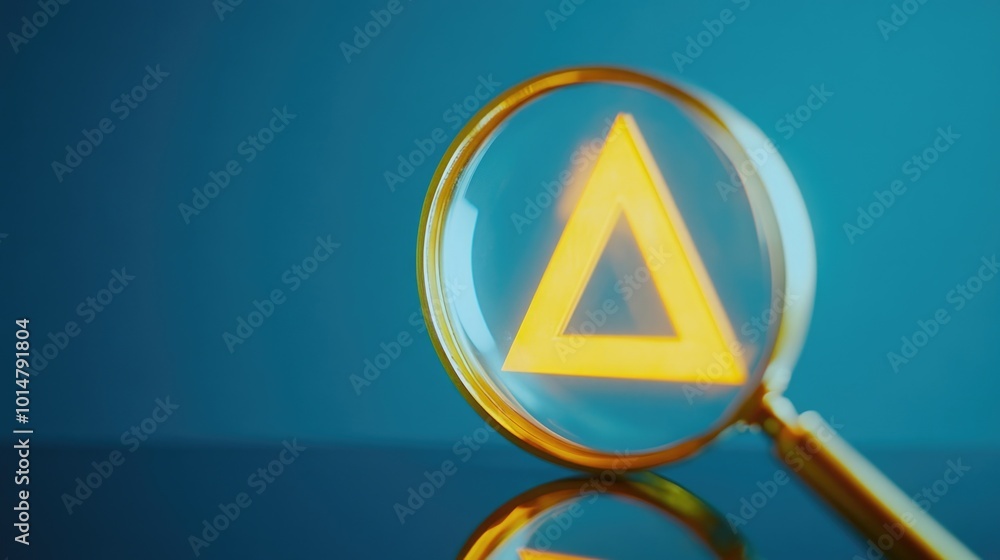 Poster a close-up view of a magnifying glass with a bright yellow triangle inside