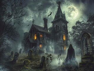 Spooky Haunted House on a Moonlit Night