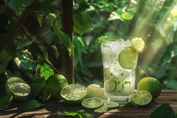 Glass of refreshing lime drink with ice