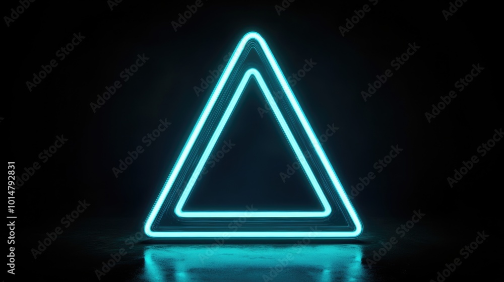 Poster a neon triangle sign in a dark room with minimal lighting